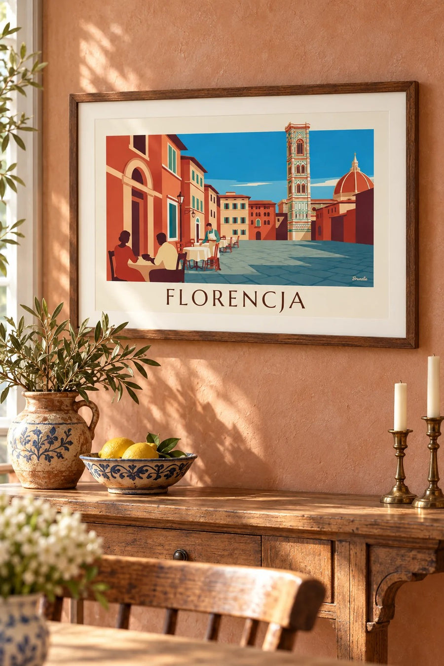 Plakat kawiarniany ogródek naprzeciw Duomo we Florencji: mały format A4 w ramce