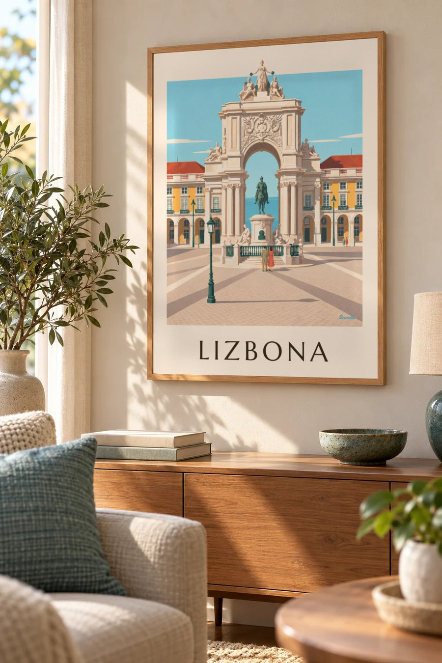 Plakat Plac Handlowy i Łuk Triumfalny na Rua Augusta w Lizbonie: mały format A4 w ramce