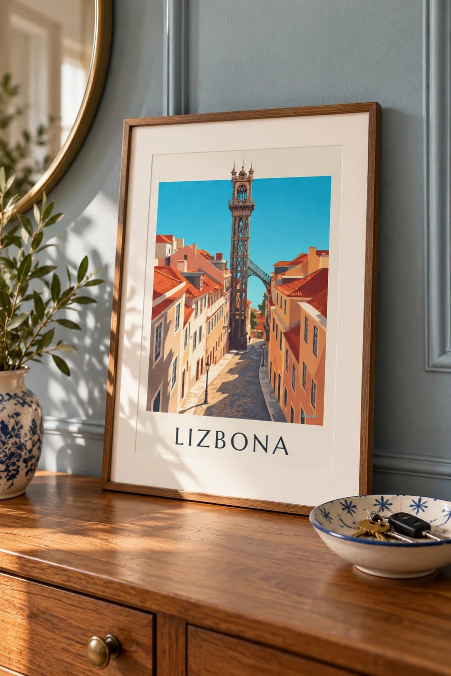 Plakat winda Santa Justa w Lizbonie: mały format A4 w ramce
