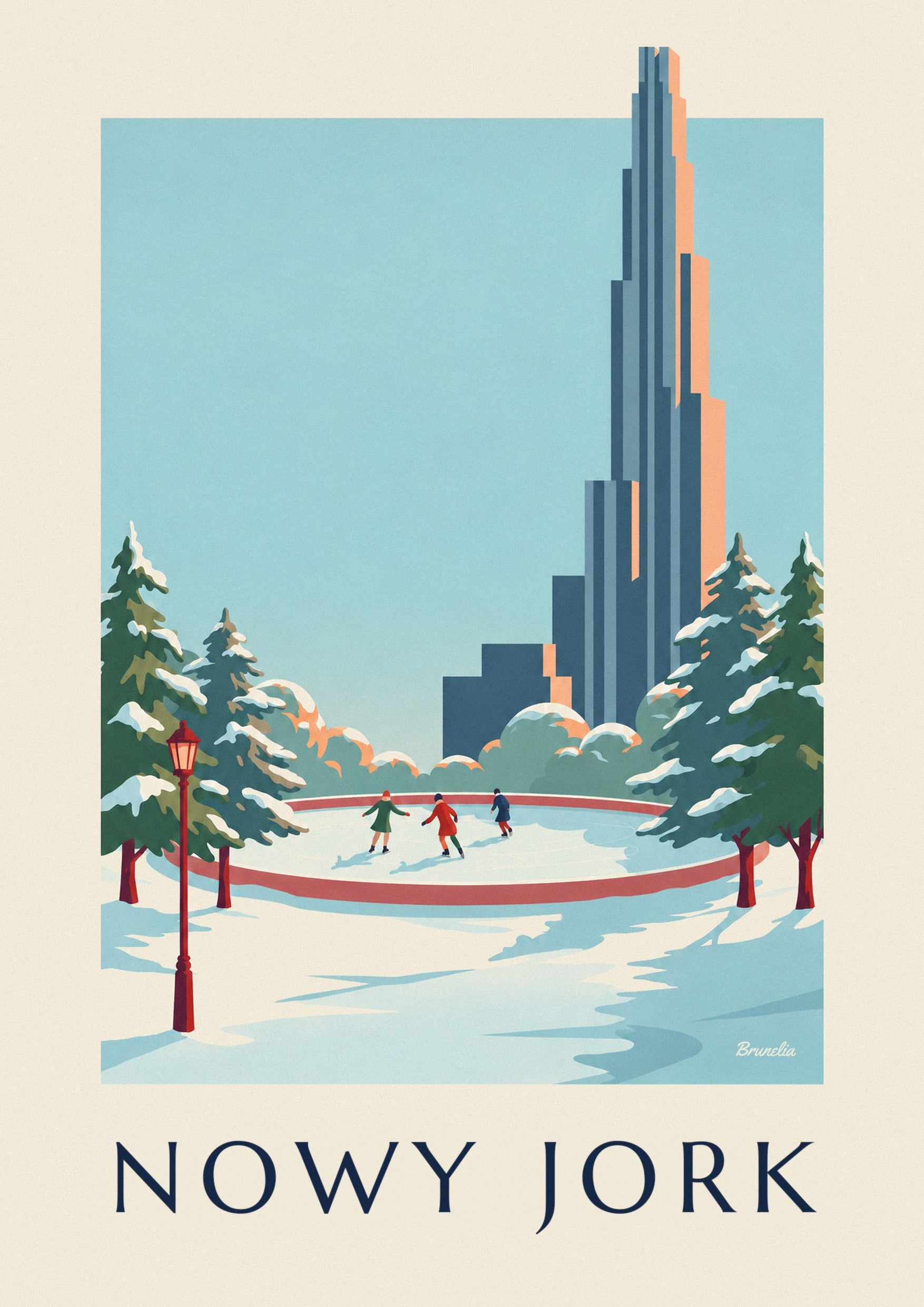 Plakat Central Park i lodowisko zimą w Nowym Jorku: zbliżenie szczegółu