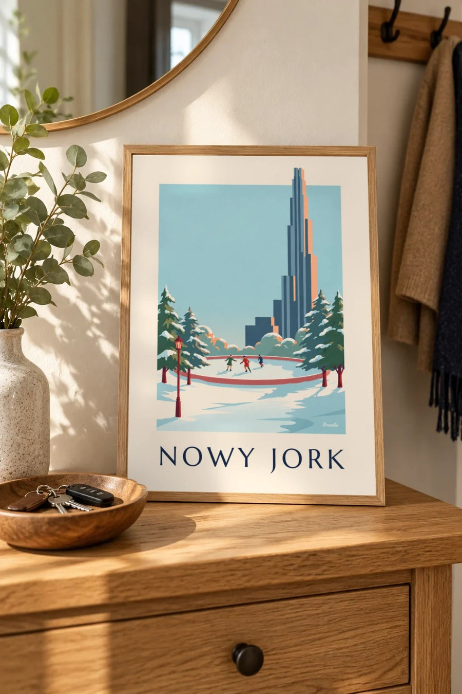 Plakat Central Park i lodowisko zimą w Nowym Jorku: mały format A4 w ramce