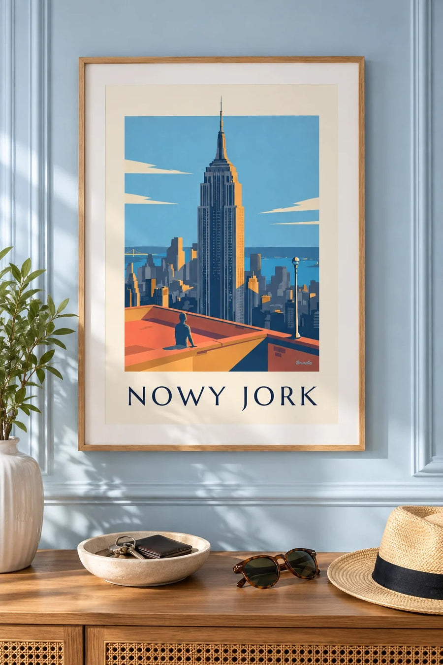 Plakat Empire State Building nad Manhattanem w Nowym Jorku: oprawiony na ścianie
