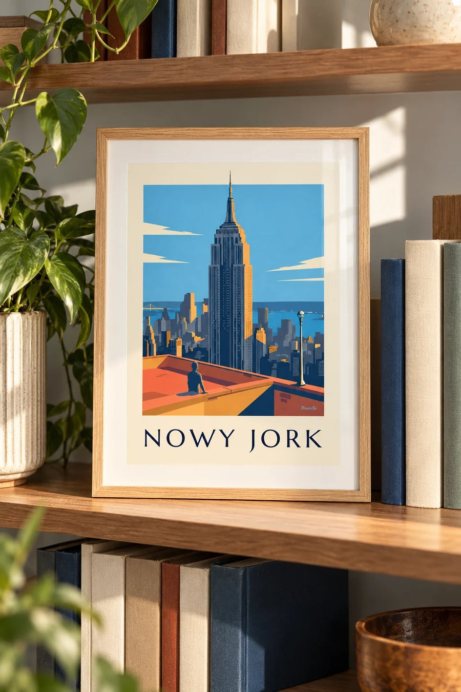 Plakat Empire State Building nad Manhattanem w Nowym Jorku: mały format A4 w ramce