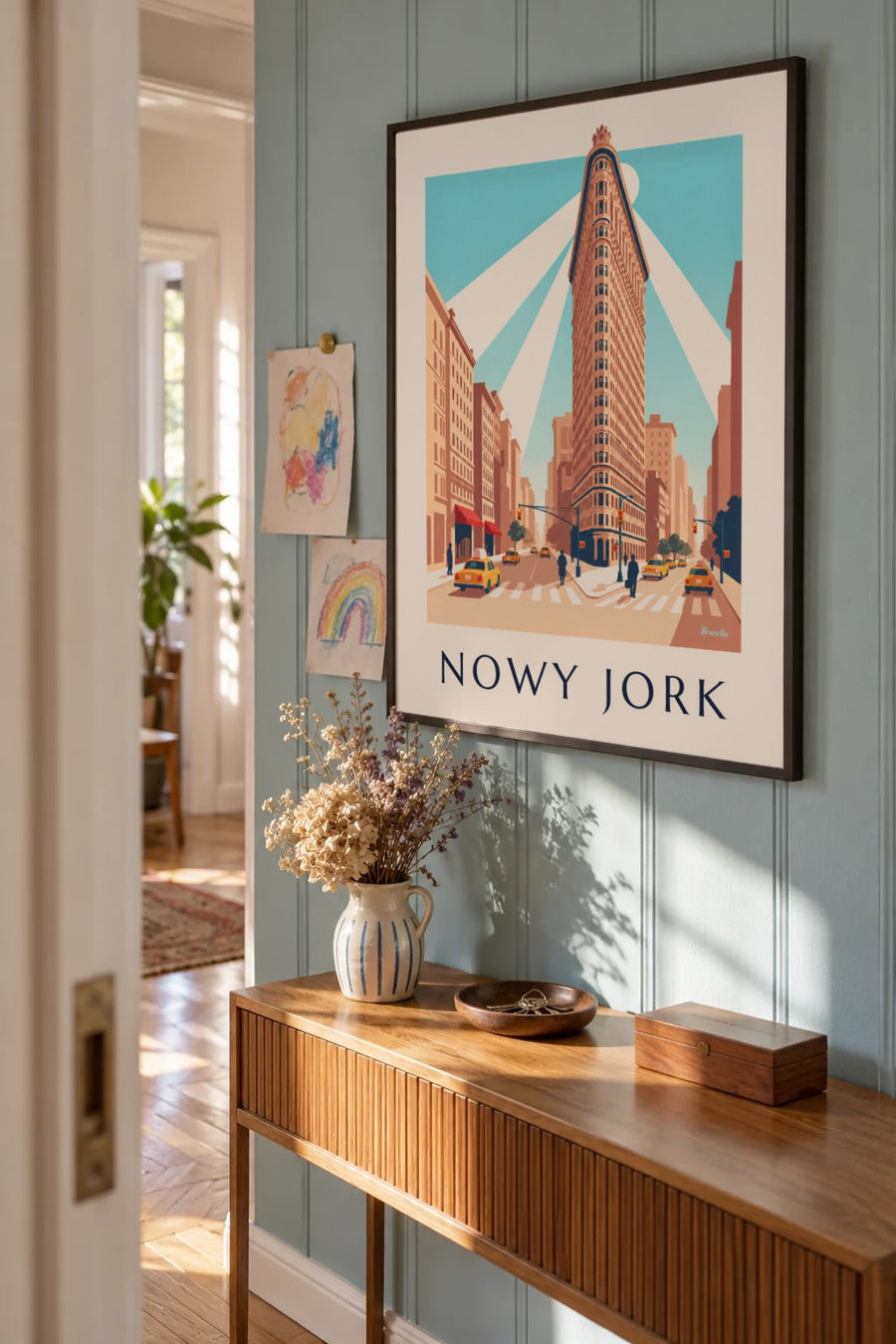 Plakat Flatiron Building między Broadwayem a Piątą Aleją: w ramie na ścianie