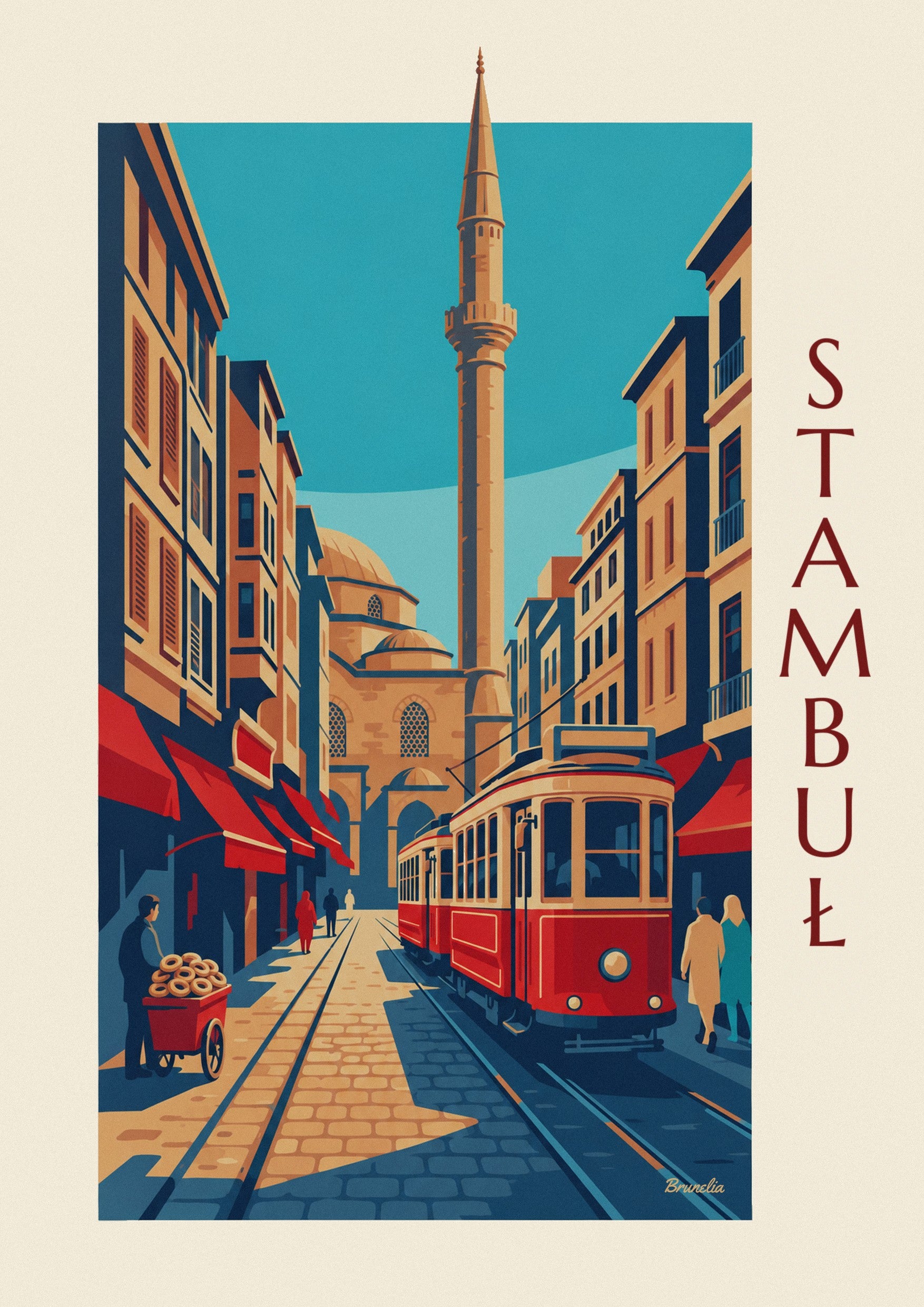 Plakat zabytkowy tramwaj na alei İstiklal w Stambule: zbliżenie szczegółu