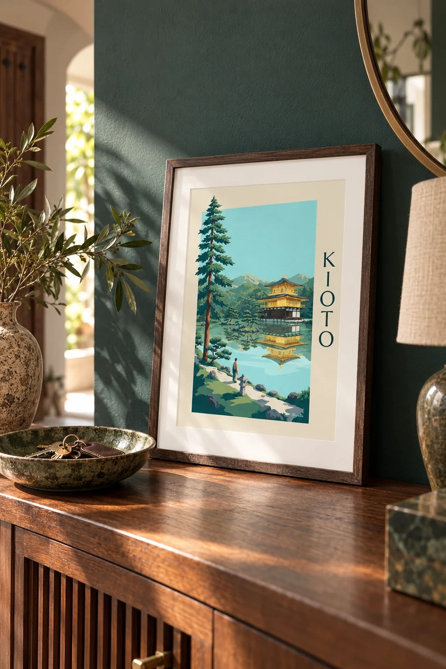 Plakat Złoty Pawilon Kinkaku-ji w Kioto: mały format A4 w ramce