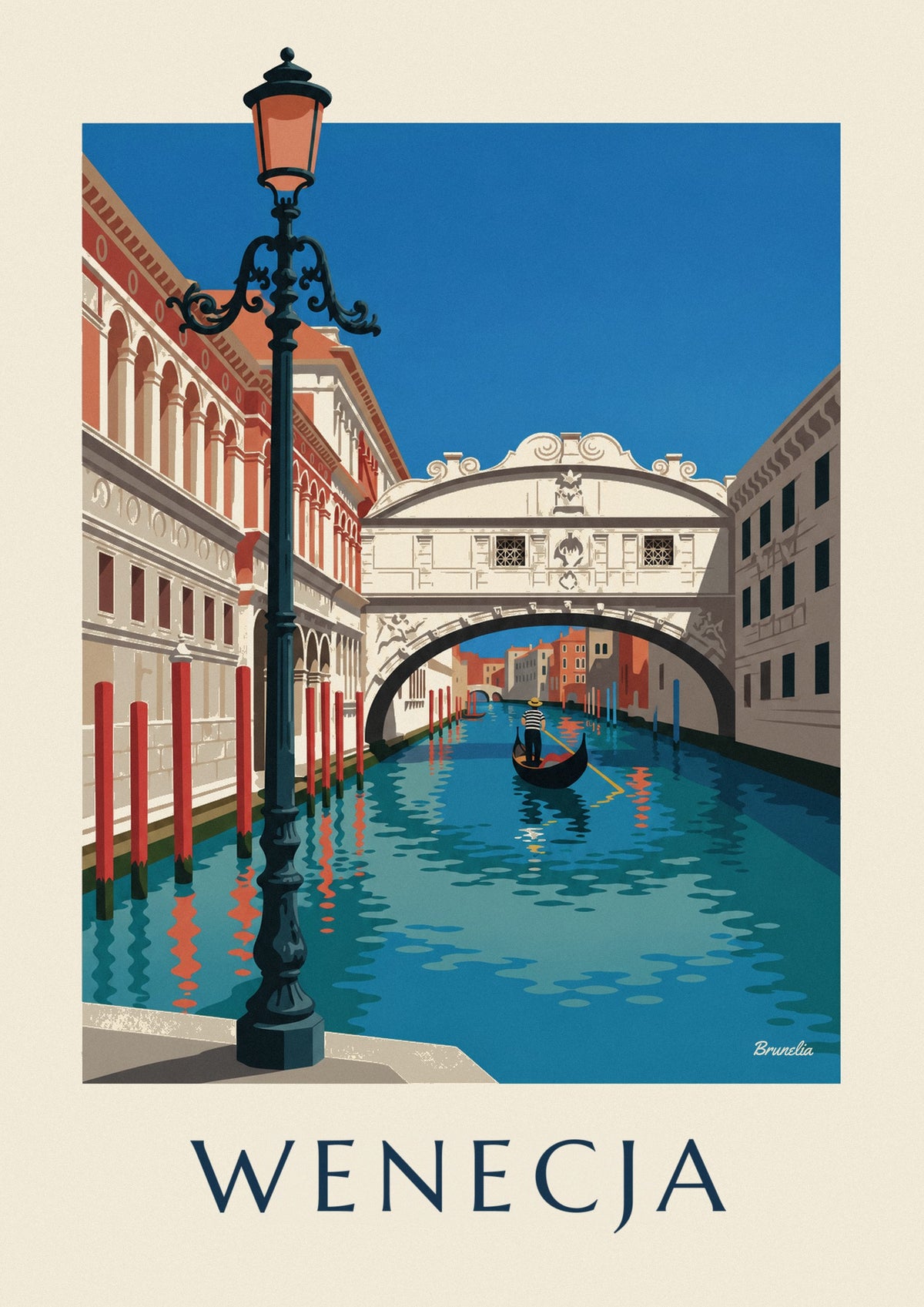 Plakat gondola pod Mostem Westchnień w Wenecji