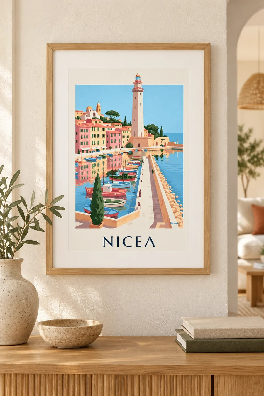 Plakat port Lympia w Nicei i jego łodzie: mały format A4 w ramce