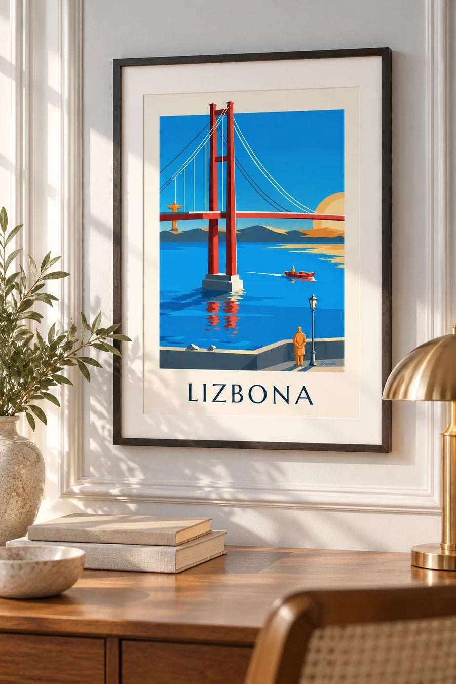 Plakat Most 25 Kwietnia nad Tagiem w Lizbonie: mały format A4 w ramce