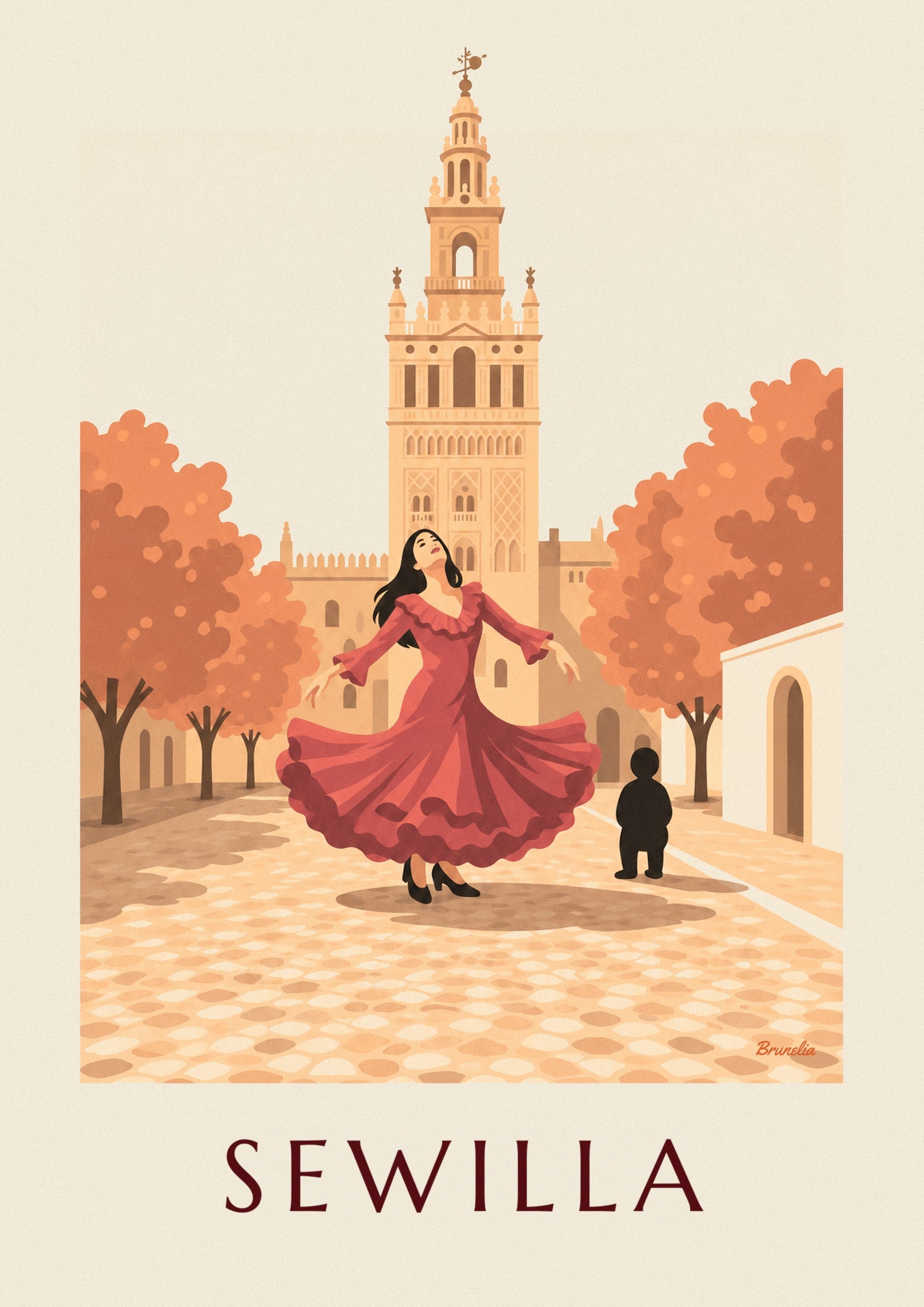 Plakat tancerka flamenco przed Giraldą w Sewilli: zbliżenie szczegółu