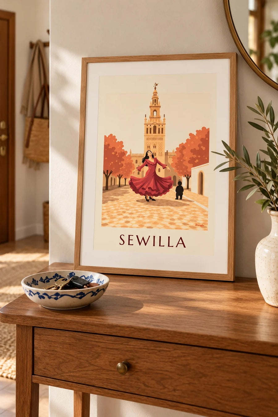 Plakat tancerka flamenco przed Giraldą w Sewilli: mały format A4 w ramie