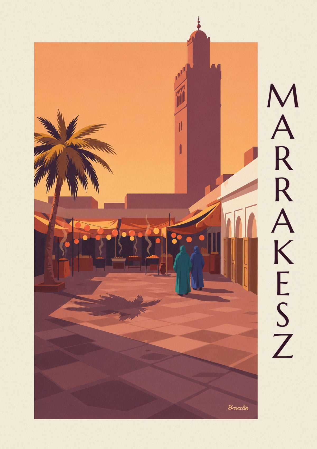 Plakat plac Jemaa el-Fna w Marrakeszu o zmierzchu