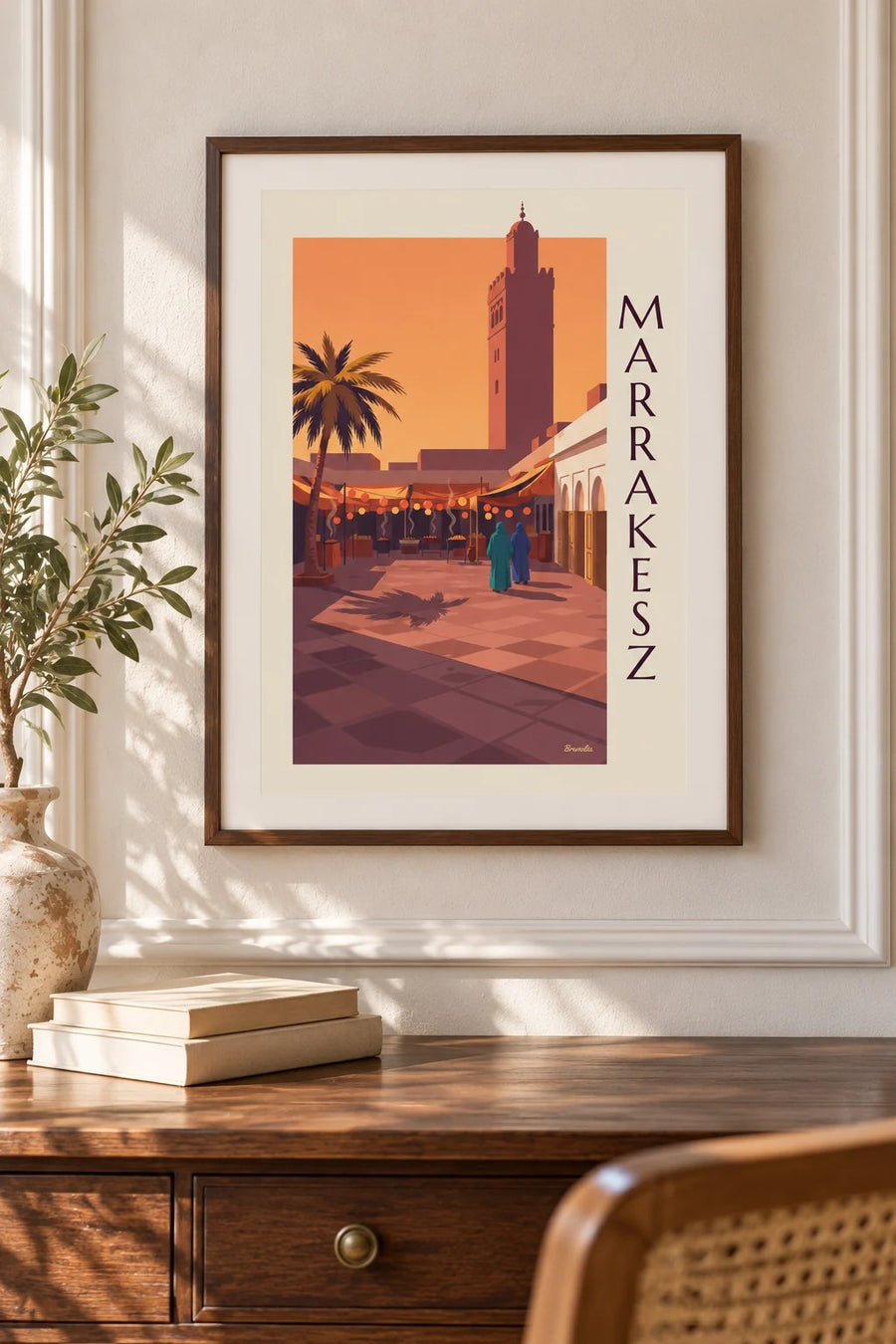 Plakat plac Jemaa el-Fna w Marrakeszu o zmierzchu: mały format A4 w ramie