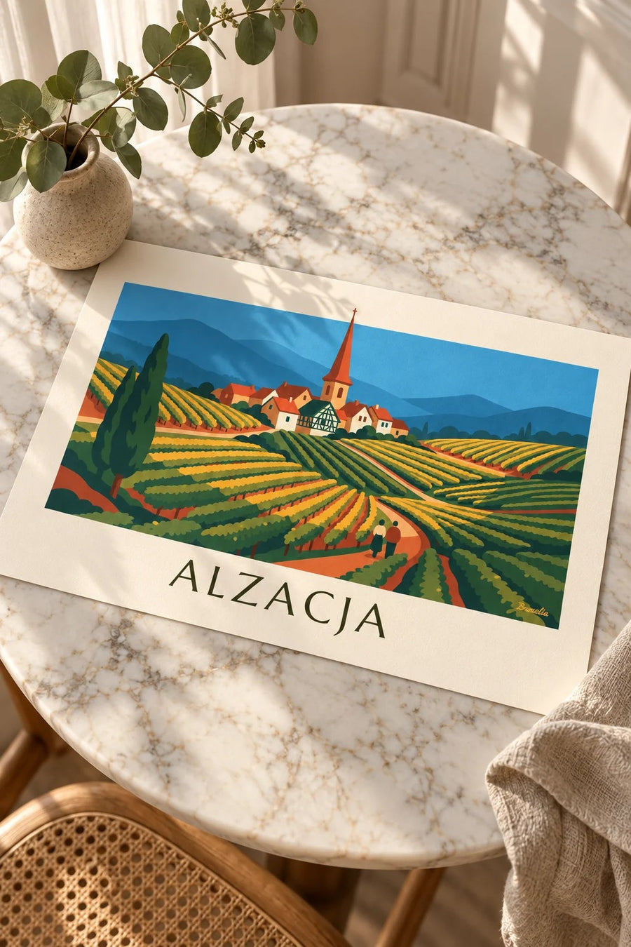 Plakat szlak win i tarasowe winnice Alzacji: postawiony na stole