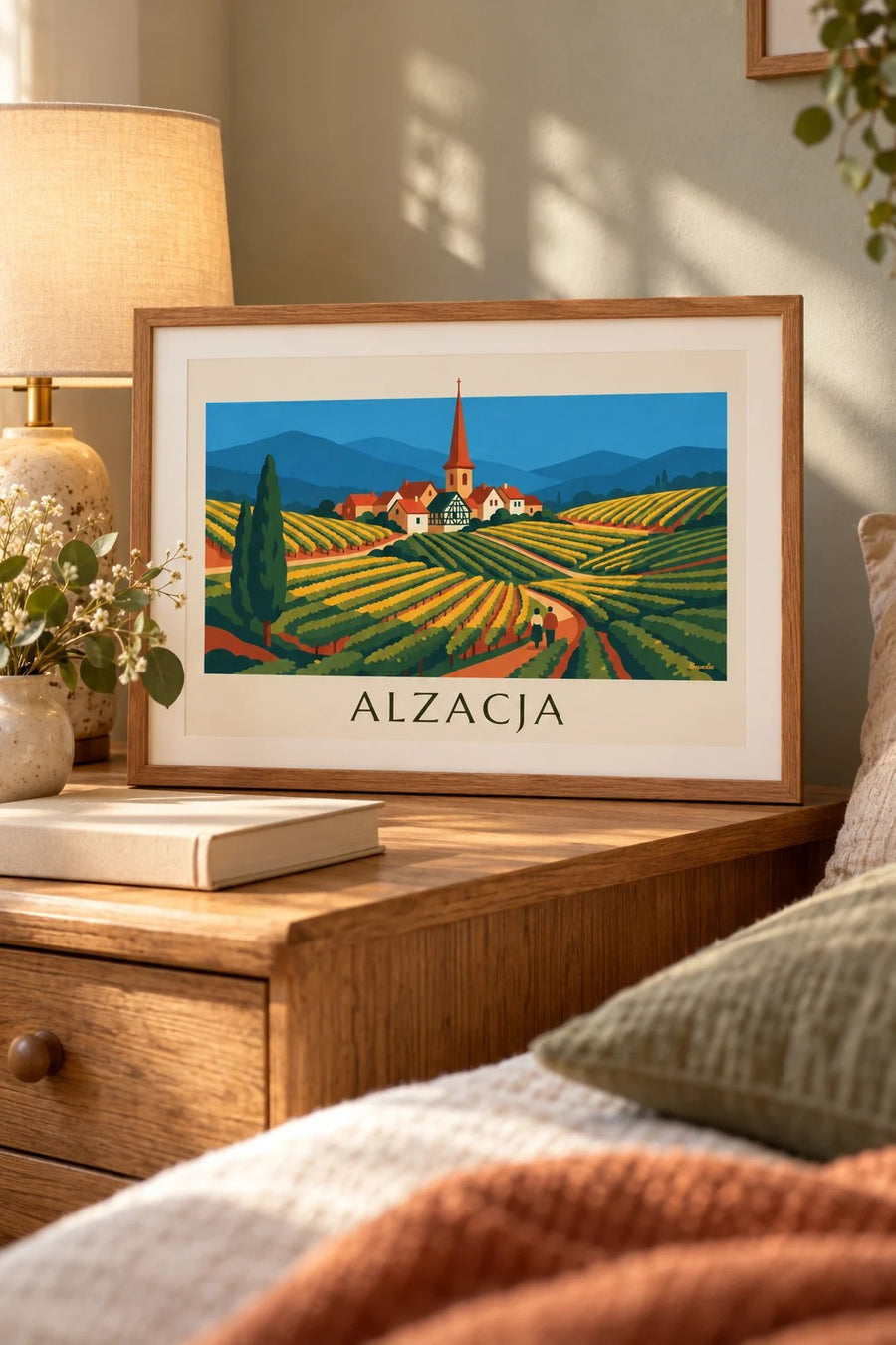 Plakat szlak win i tarasowe winnice Alzacji: mały format A4 w ramce