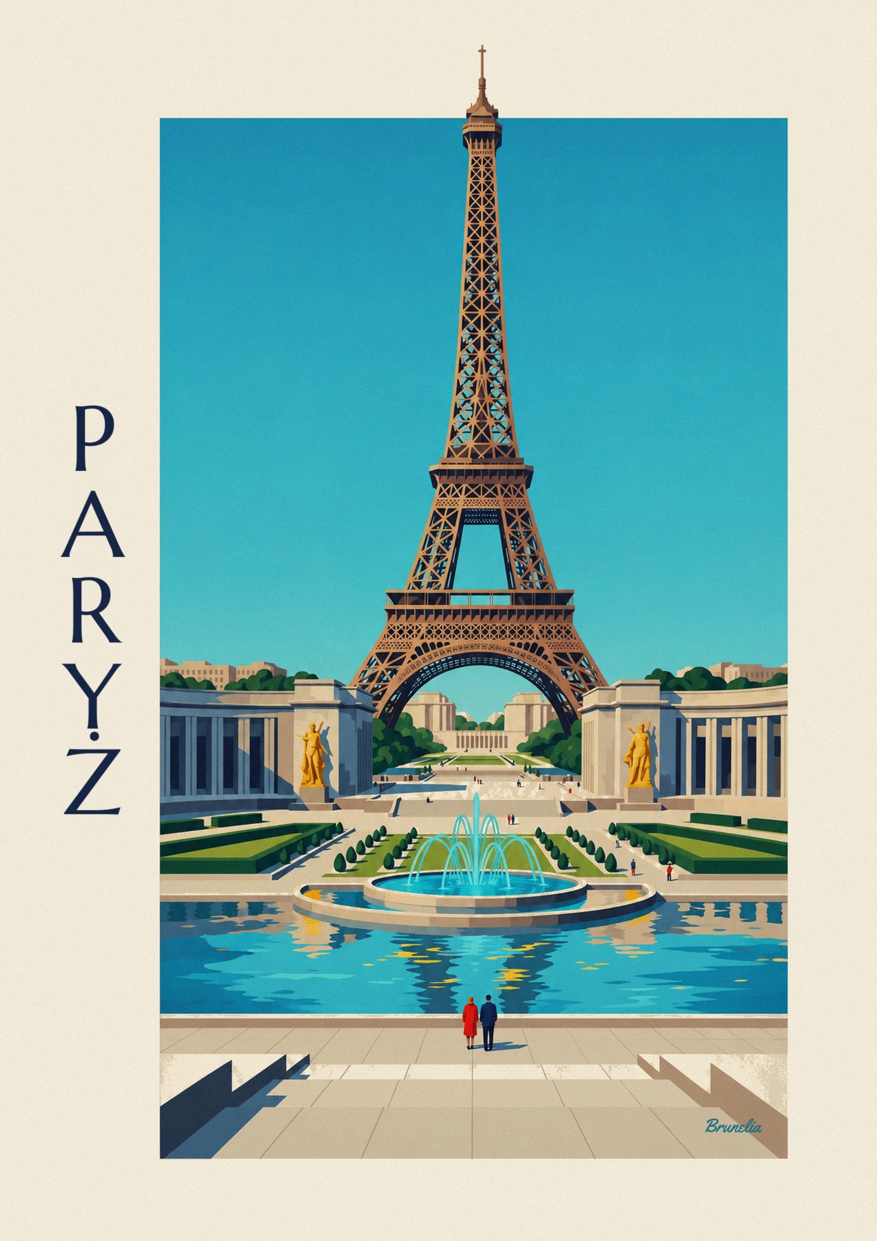 Plakat Pałac Chaillot i fontanny Trocadéro w Paryżu: zbliżenie szczegółu