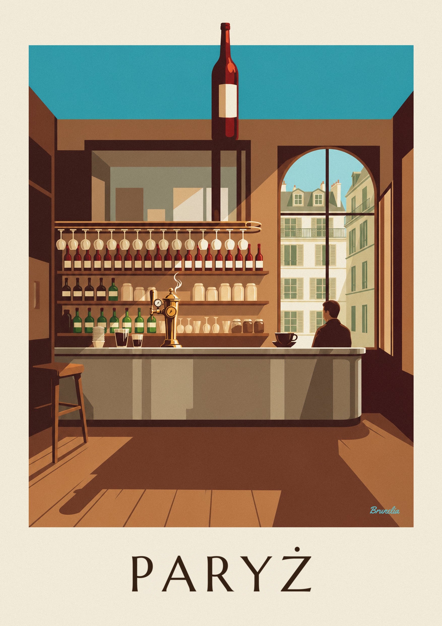 Plakat cynkowa lada w paryskim bistro: zbliżenie szczegółu