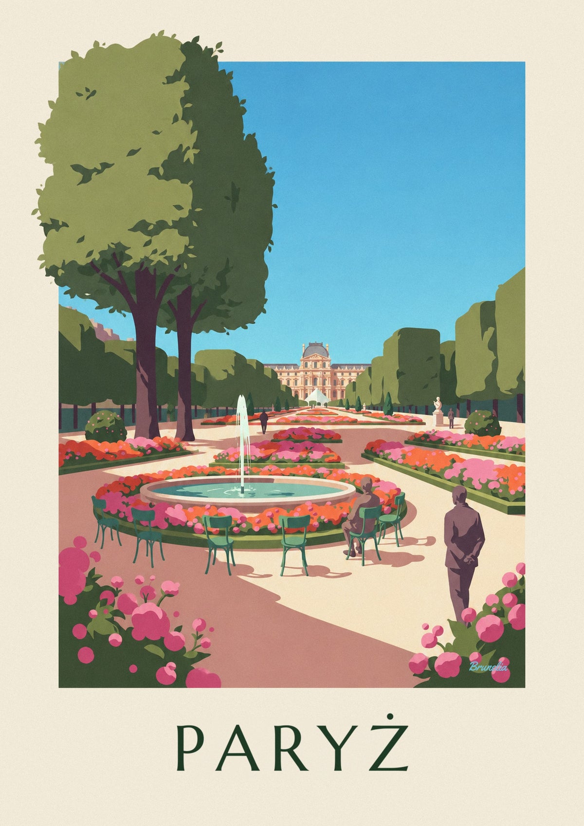 Plakat Ogród Tuileries w rozkwicie i Luwr