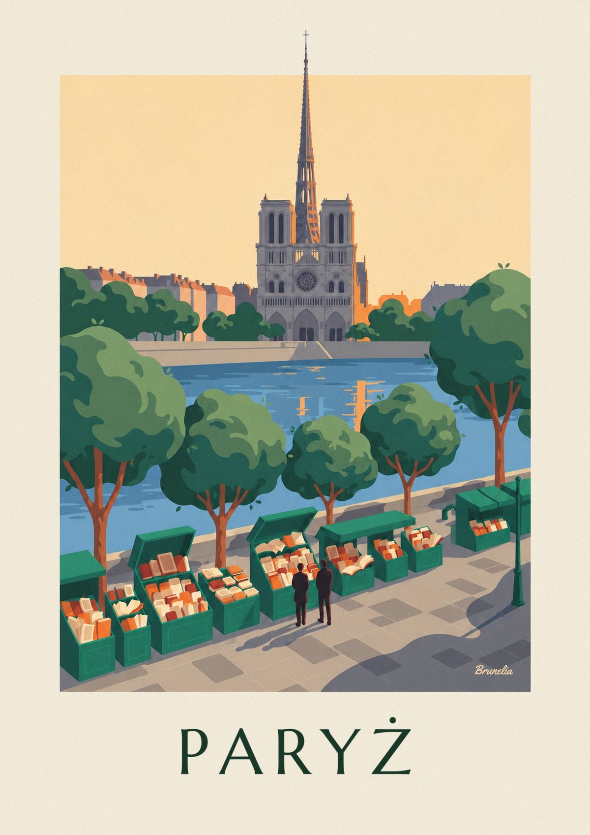 Plakat bukiniści na nabrzeżach Sekwany w Paryżu