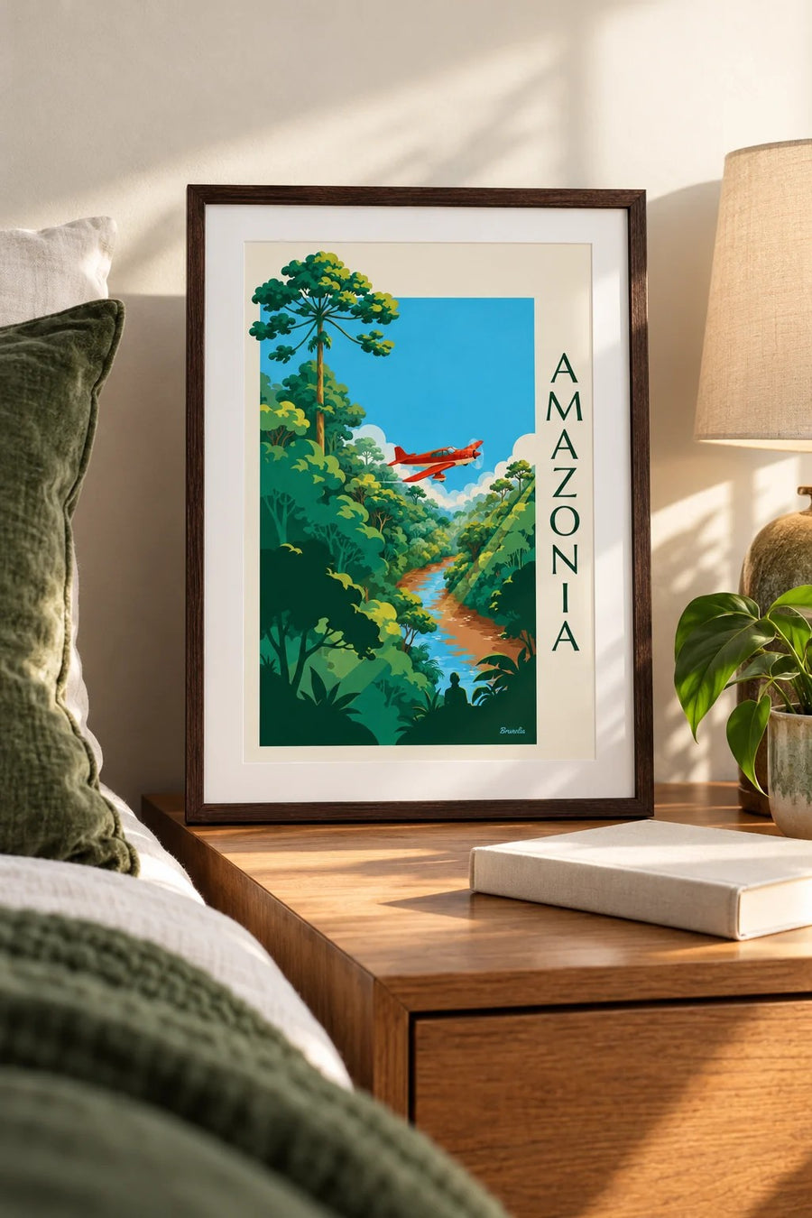 Plakat samolot śmigłowy nad lasem amazońskim: mały format A4 w ramie
