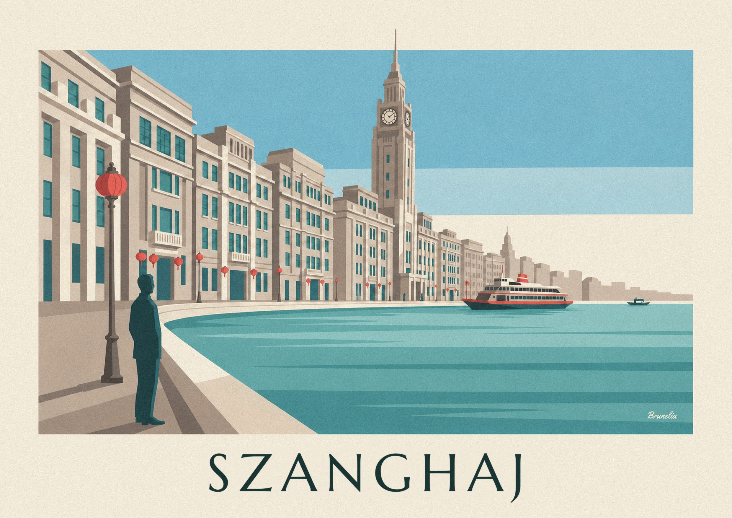 Plakat nabrzeża Bund nad rzeką Huangpu w Szanghaju: zbliżenie szczegółu