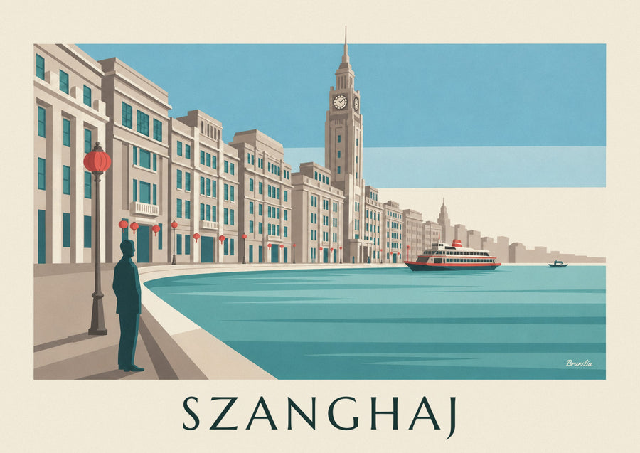 Plakat nabrzeża Bund nad rzeką Huangpu w Szanghaju