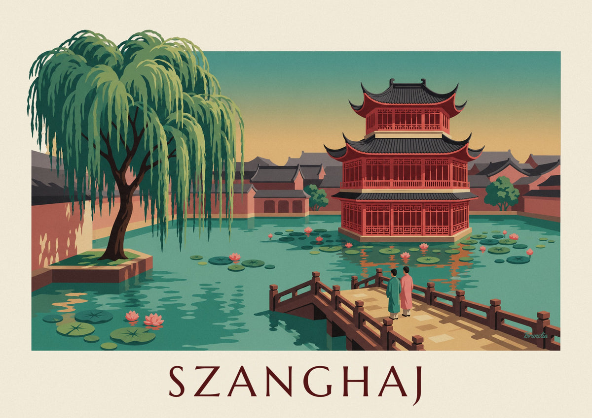 Plakat herbaciarnia w ogrodzie Yuyuan w Szanghaju