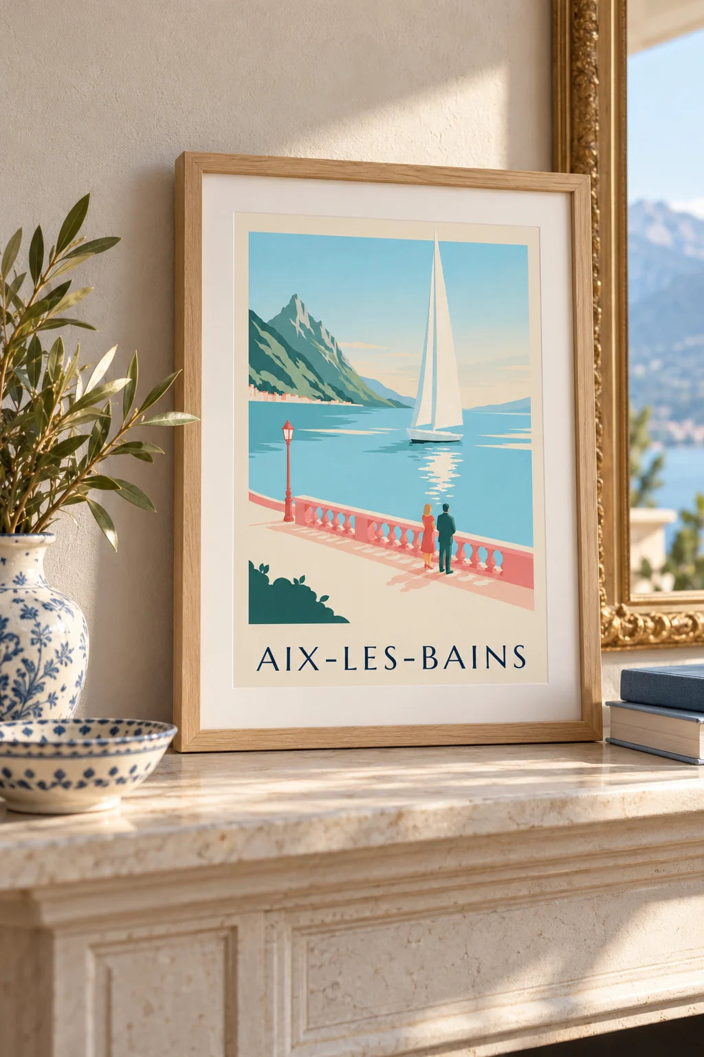 Office: Sailboat on Lake Bourget in Aix-les-Bains poster on the wall