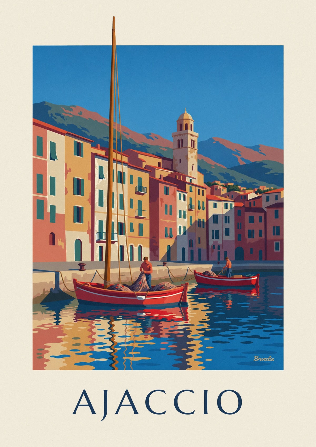 Ajaccio Tino Rossi port fishing boats poster