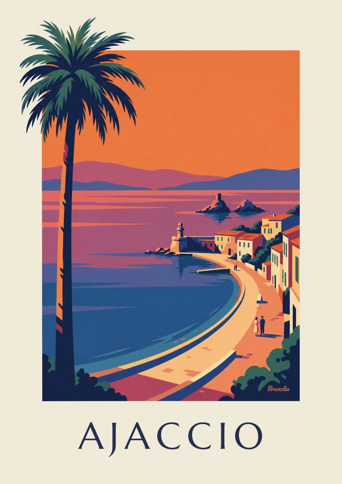 Ajaccio bay and Sanguinaires Islands at sunset poster