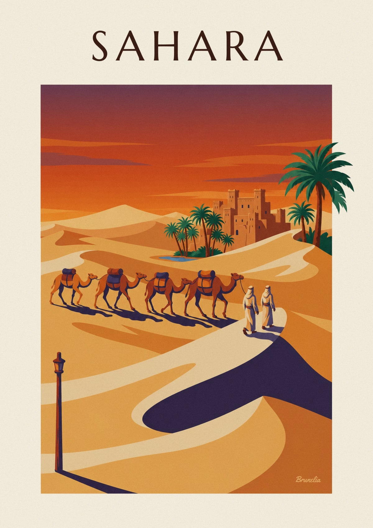 Dromedary caravan in the Algerian Sahara poster