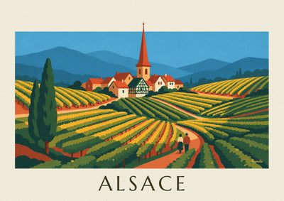 Affiche route des vins et vignobles en terrasses d'Alsace : l'affiche entière
