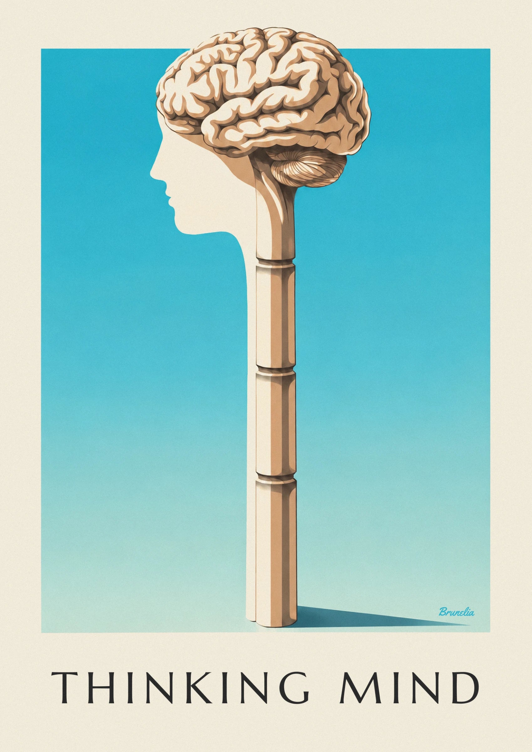 Human brain anatomical chart in profile poster: close-up detail