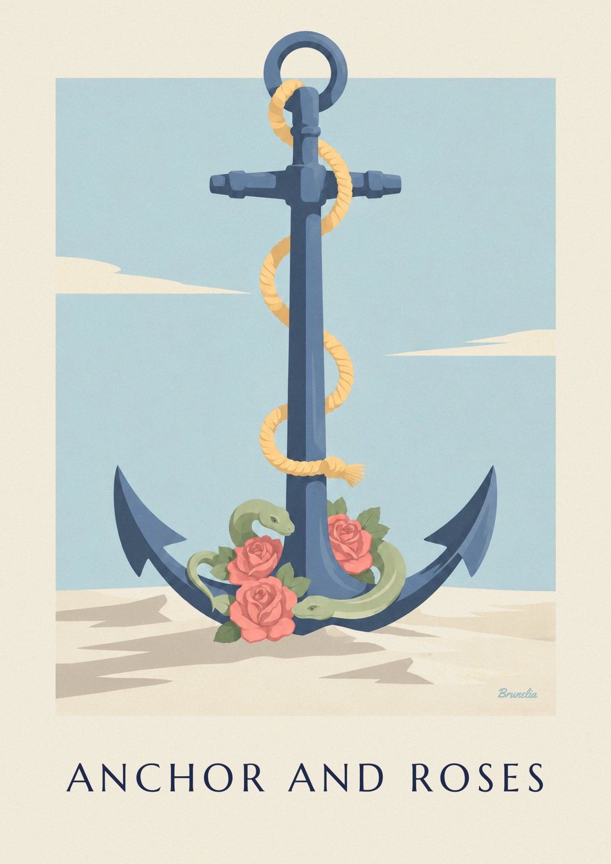 Navy anchor and red roses tattoo poster