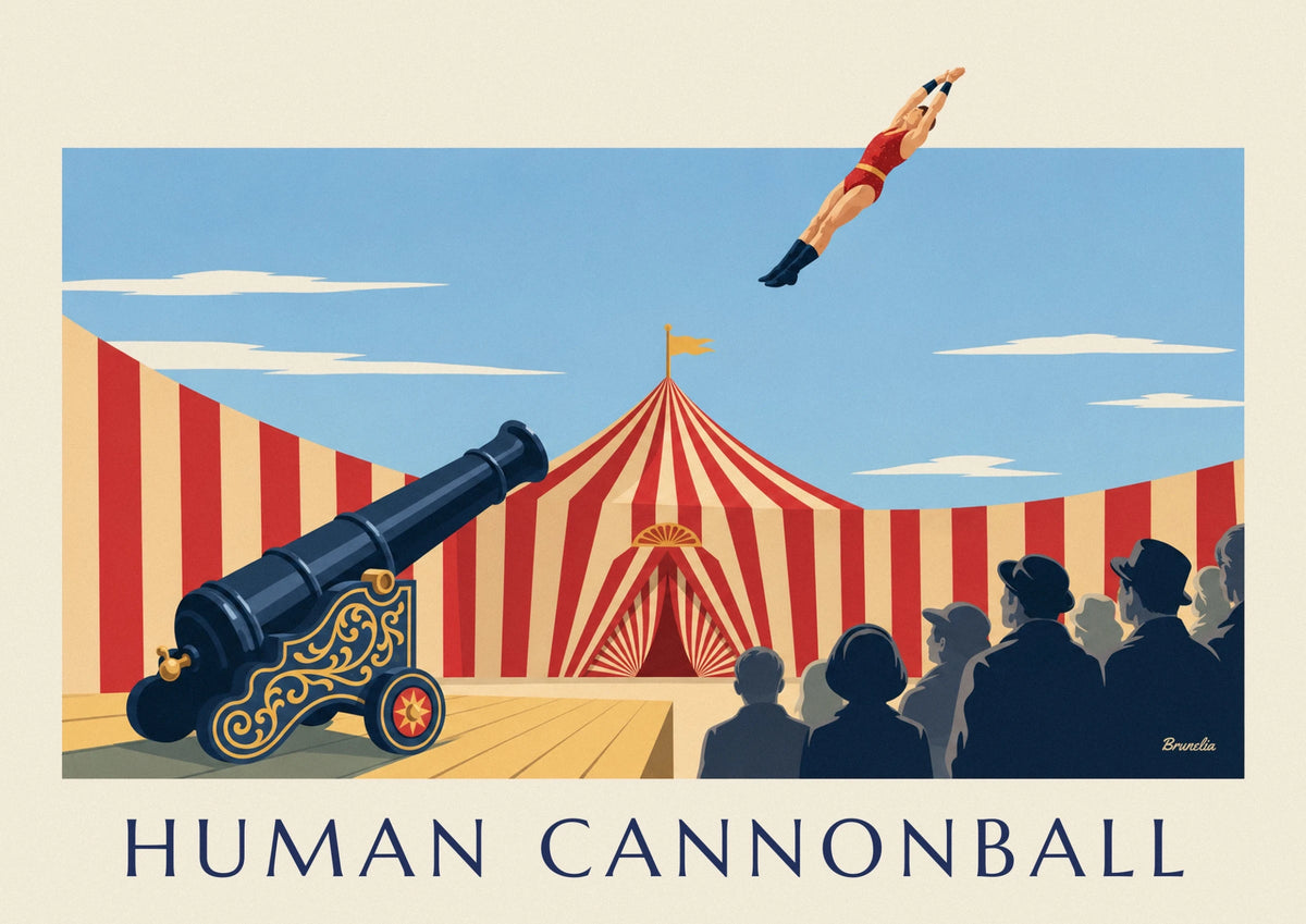 Affiche homme-canon propulsé sous le chapiteau