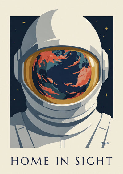 Plakat z odbiciem Ziemi w hełmie astronauty: cały plakat