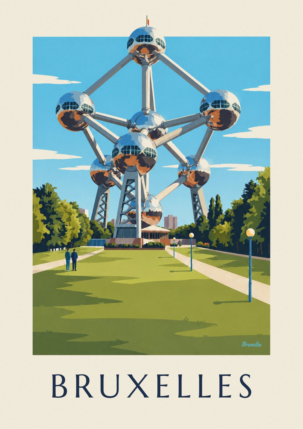 Brussels Atomium and park lawns poster