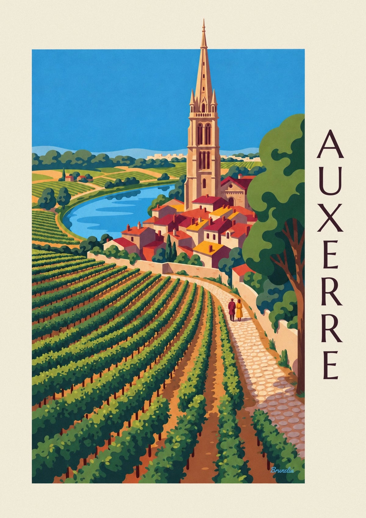 Auxerre vineyards and cathedral on the Yonne poster