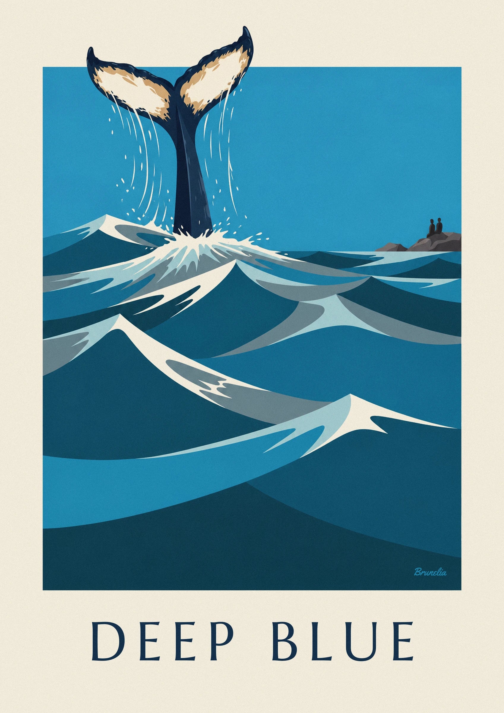 Plakat humbak nurkujący w oceanie z uniesionym ogonem: zbliżenie szczegółu