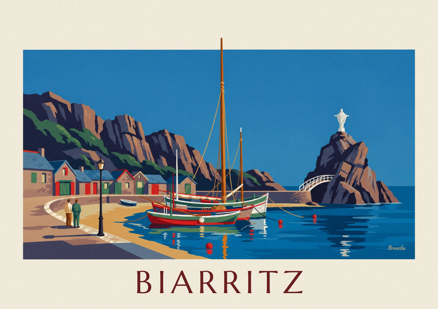 Plakat Port des Pêcheurs w Biarritz i Rocher de la Vierge
