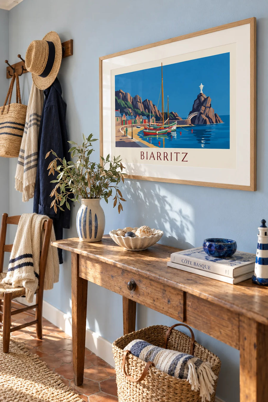 Plakat Port des Pêcheurs w Biarritz i Rocher de la Vierge: w ramie na ścianie