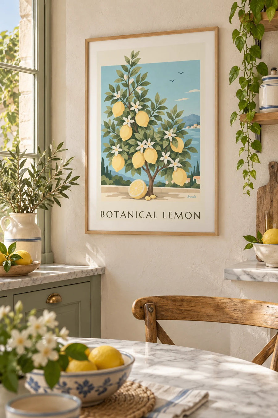 Affiche citronnier Citrus limon en planche botanique : encadrée au mur