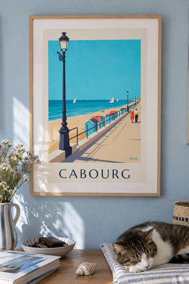 Plakat promenada Marcela Prousta nad morzem w Cabourg: w ramie na ścianie