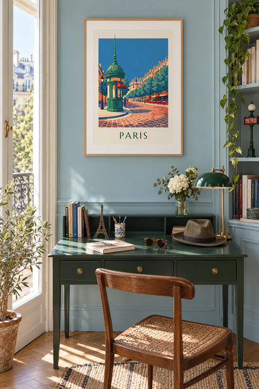 Poster of a newspaper kiosk on a Parisian boulevard: framed on the wall