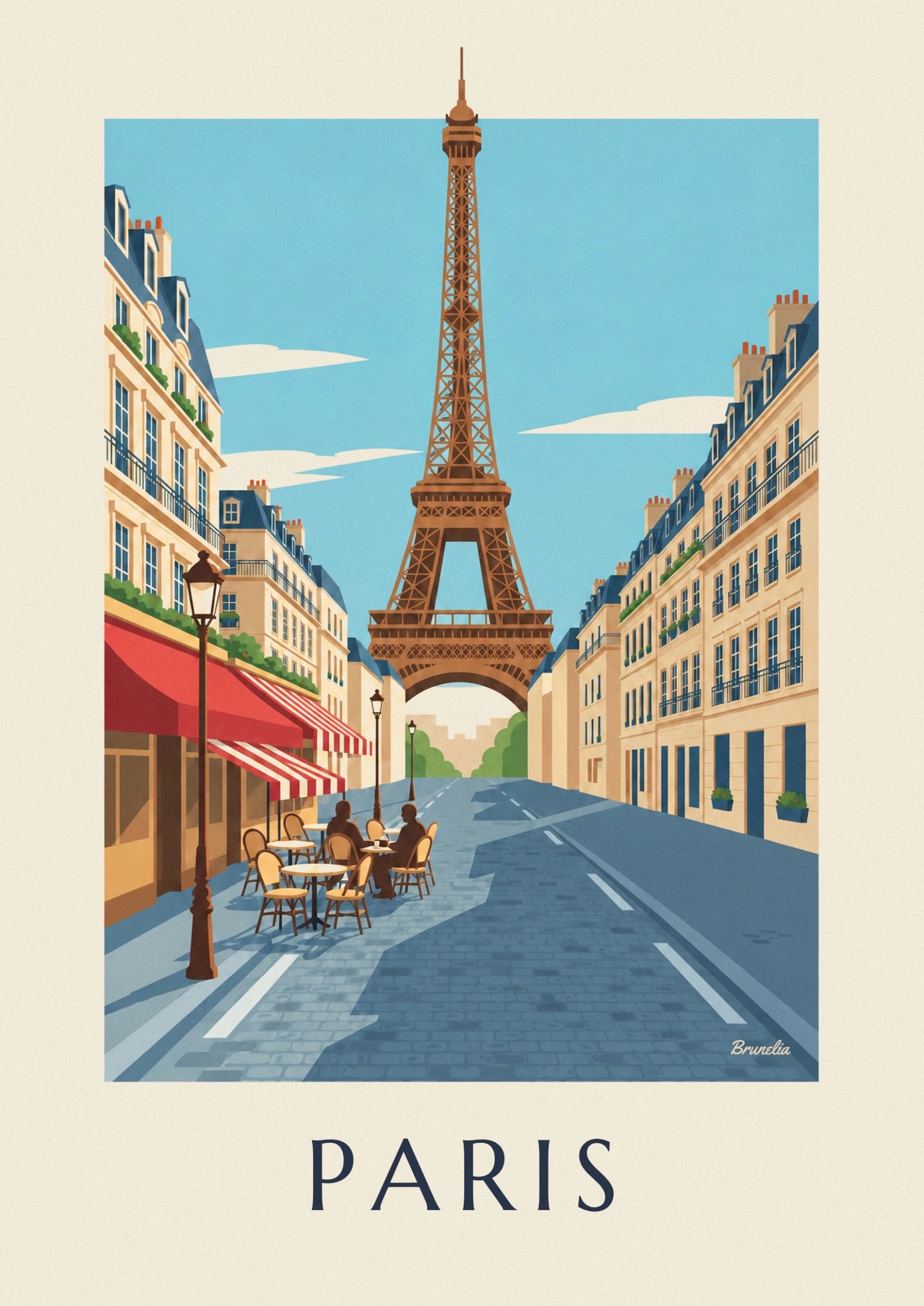 La tour Eiffel brune et son arche entre les immeubles aux façades crème