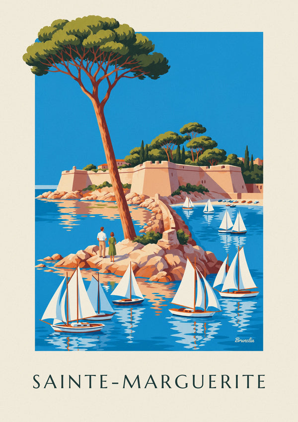 Plakat wyspa Sainte-Marguerite i królewski fort koło Cannes