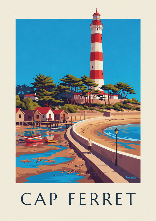 Cap Ferret lighthouse and oyster huts poster
