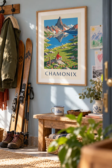 Poster of Lac Blanc facing the Mont Blanc massif in Chamonix: framed on the wall