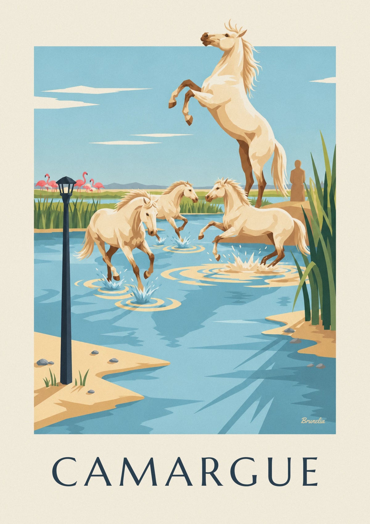 Camargue horses galloping through the marshes poster