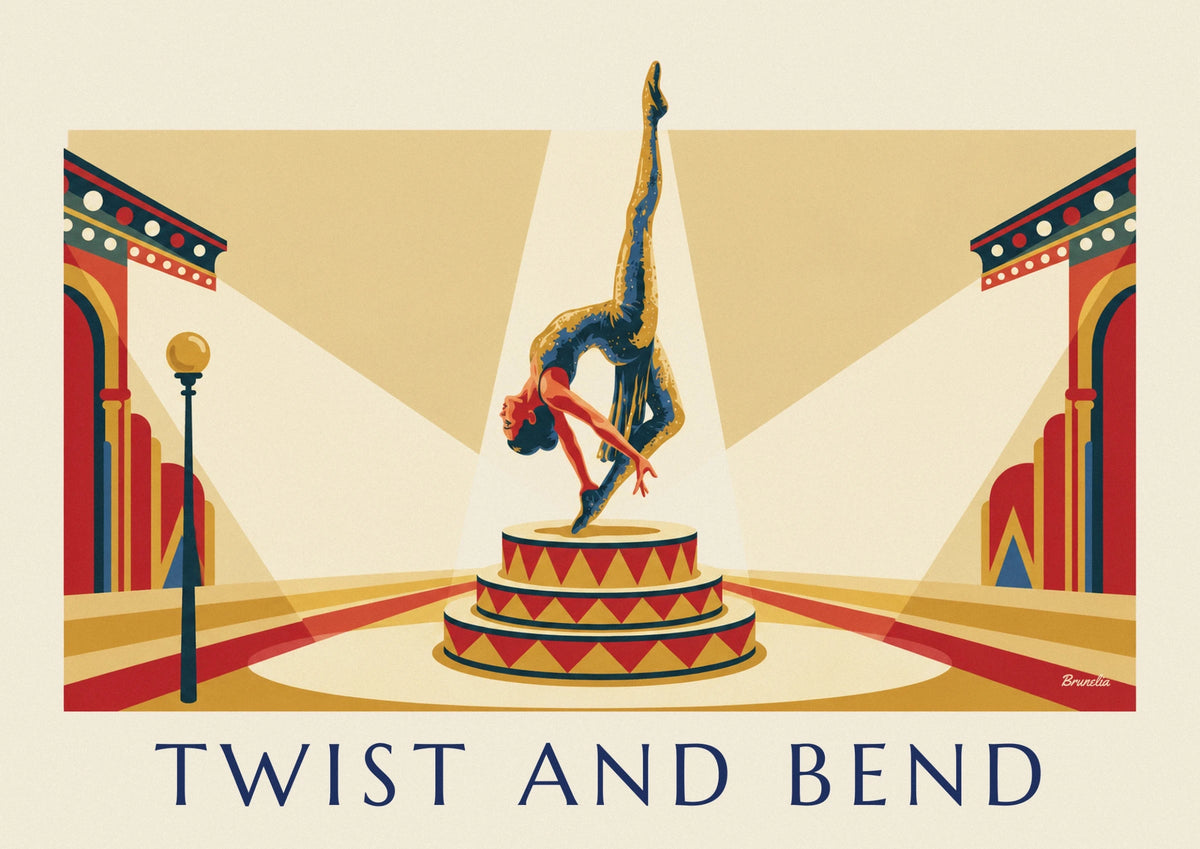 Sequined contortionist on a pedestal poster